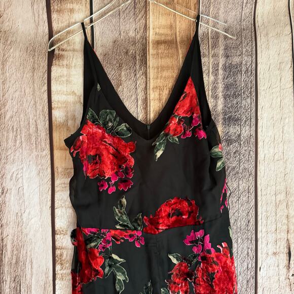 Anthropologie Ett:Twa Velvet Burnout Floral Jumpsuit Wide Leg Dark Romantic M - Picture 5 of 10